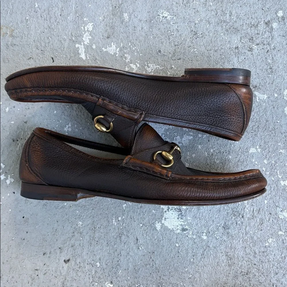 Gucci men’s two tone horse bit loafers